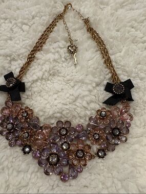 Betsey Johnson Gold-Tone Pink & Purple Floral Bib Necklace